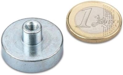 Platte grijper Ø 25 x 7 mm M4 met 20 kg houdkracht - aanschroefbare neodymium potmagneet in verzinkt staal