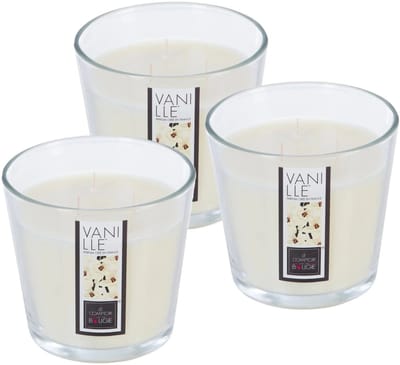 Atmosphera geurkaars - 3x - vanille geur - 40 branduren - wit - in glas - aroma/geurkaars