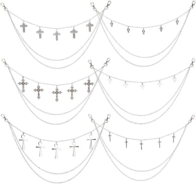 6 stuks jeanskettingen met karabijnsluiting – hiphop punk portemonneeketting gelaagd – gothic riemaccessoires zilver voor dames en heren