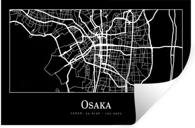 Muurstickers - Sticker Folie - Plattegrond - Kaart - Osaka - Stadskaart - 30x20 cm - Plakfolie - Muurstickers Kinderkamer - Zelfklevend Behang - Zelfklevend behangpapier - Stickerfolie