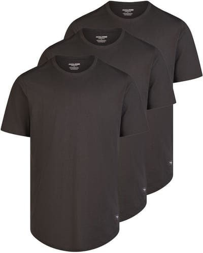 Jack & Jones Heren T-Shirt JJENOA 3 Pack regular fit Zwart S Ronde Hals Volwassenen gemaakt van 100% katoen