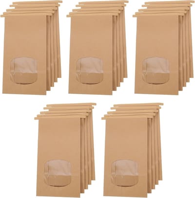 25 Stuks Bruine Kraft Papieren Tassen met Transparante Venster en Sluitdraad, Oliebestendige Broodzakken voor Koekjes, Snoep en Koffiebonen (24,5 x 12 x 6 cm)