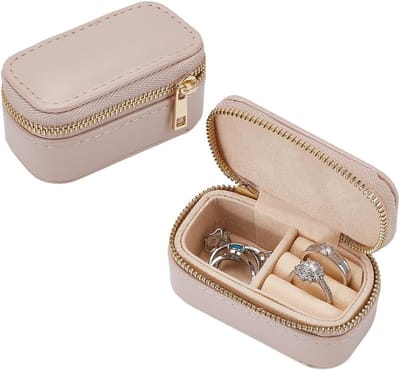 Mini Sieraden Case 2 Stuks - Khaki PU Lederen Reizen Sieraden Doos met Rits voor Ringen en Kettingen, Compact en Stijlvol voor Kleine Accessoires