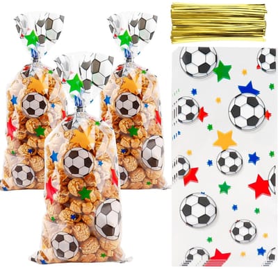 Dailygoods- Traktatiezakjes 50 stuks - Cellofaan - Voetbal - Snoep - Koekjes - Geschenktas - 12,5 x 27,5 cm - Geschenkzakjes