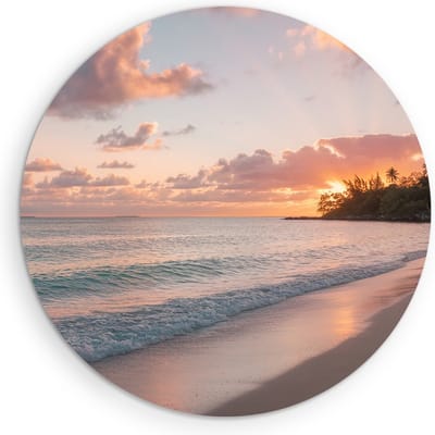 Saammp - Muurcirkel Hout - Tropisch Strand - Zee - Duinen - Ø 90 - Wandcirkel - Wanddecoratie Cirkel - muurdecoratie Woonkamer - Slaapkamer decoratie - Rond Schilderij