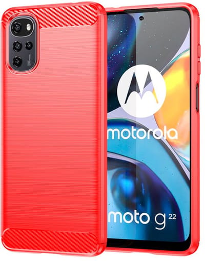 MobyDefend Hoesje - Geschikt voor Motorola Moto E32 / E32S - TPU Backcover - Geborstelde Metaal & Carbon-Look - Rood