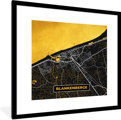 Fotolijst incl. Poster - Stadskaart - Gold - Blankenberge - Plattegrond - Kaart - 40x40 cm - Posterlijst