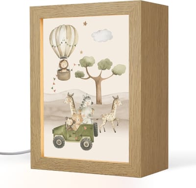 Nachtlampje 15x20 cm - Kinder lampje - Wilde dieren - Safari - Watercolor - Luchtballon - Tafellamp kinderkamer - Slaapkamer lamp - Bedlamp kinderen - Kinderlampje stopcontact - Wandlamp babykamer - Nachtlampjes