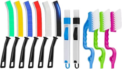 Set van 11 Schoonmaakborstels voor Kieren en Groeven, Inclusief Handheld Borstels en Stoffer, Perfect voor Ramen, Deuren en Gootstenen