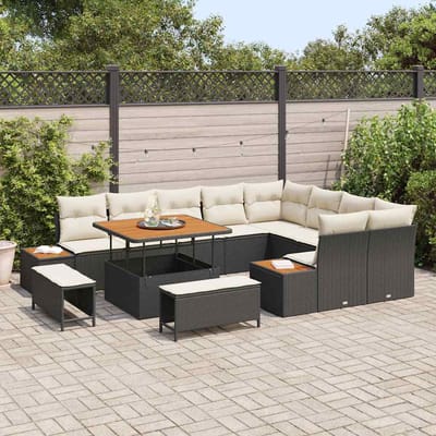 vidaXL - Tuinbank - Set - 12 - st - 11-Aantal - zitplaatsen - Zwart - Poly - rattan