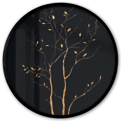 Poster in lijst Rond - Fotolijst 40x40 cm - Posters - Takken - Blaadjes - Zwart - Ronde posterlijst zwart - Decoratie - Wanddecoratie woonkamer - Muurdecoratie slaapkamer