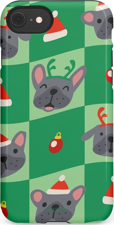 Casetastic hoesje geschikt voor Apple iPhone SE / Apple iPhone 7 / Apple iPhone 8 - Dubbellaagse bescherming - Schattige Kersthondjes - Fashion Case - Groen Grijs