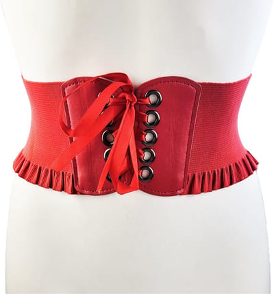 BamBella ® - Riem Maat Onesize - Rood Mode Body Gothic Goth taille riem zwart met Veter sluiting korset belt