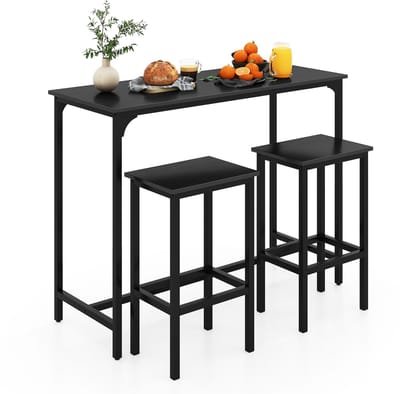 COSTWAY Bartafel met barkruk, set van 2 personen, met voetensteun, houten eetgroep met metalen frame, keukentafelset, aanrecht voor woonkamer, eetkamer en keuken