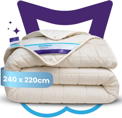 Slaapspeciaal | Luxe 4-Seizoenen Wollen Dekbed - 100% Australische Scheerwol | 240x220 cm - Zomer én winterdekbed – Lits Jumeaux - Extra Lang 220 cm – Ademend & Natuurlijk Slaapcomfort
