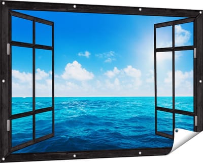 Gards Tuinposter Doorkijk Water Midden op Zee met Zonneschijn - 150x100 cm - Tuindoek - Tuindecoratie - Wanddecoratie buiten - Tuinschilderij