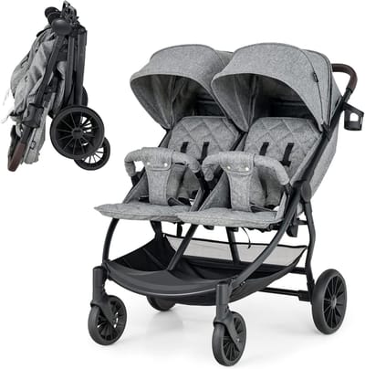 Dubbele Kinderwagen - Duowagen Tweelingbuggy - Reizen met Kinderen - Inklapbaar met Eén Hand - 105x78x106 cm - Grijs