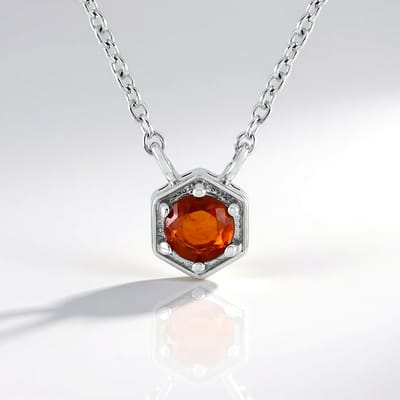 Cavill - Zilveren Ketting 925 Sterling - Oranje Kyaniet 0,567 ct Rond Slijpsel - Verstelbare Ketting met Diamantaccenten