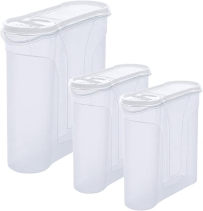 Novaliv schenkbekers, set van 3, bewaarbekers voor strooien, 4l + 2,4l + 2,4l containers met deksel voor ontbijtgranen, meel, suiker, keukenorganizer, voedseldoos, maaltijdvoorbereidingsdozen, bewaarbekers voor de keuken