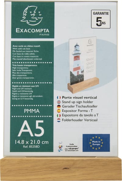 Exacompta 10x Infostaander met houten voet A5 verticaal Office kristalhelder - Transparant - 85258D