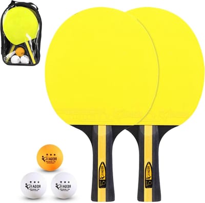 Tafeltennisset - Pingpong batjes - Beginners oefenen - Inclusief draagtas - 2 batjes 3 ballen - Blauw groen rood geel