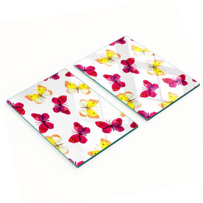 Decoratieve glazen serveerplanken voor snacks met vlinder- en bloemmotief, 2x40x52 cm