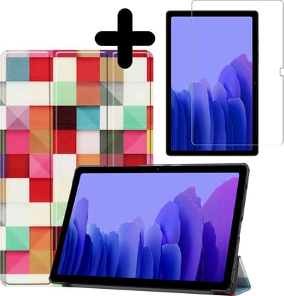 Hoesje - Geschikt voor Samsung Galaxy Tab A7 (2020) - Met Screenprotector - Hardcover Book Case - Trifold Bookcase Hoes - Hard Cover - Tablethoes - Blokken