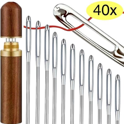 Fako Bijoux - 40 Naalden Met Oog In een Houten Kokertje - Rijgnaalden - Naainaalden - Quilten - Kralen Rijgen - Set 40 Stuks