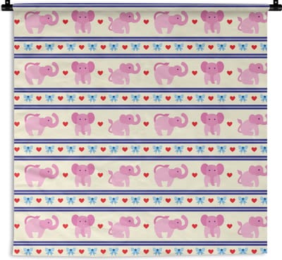Wandkleed - Wanddoek - Roze - Olifant - Lijn - Design - 90x90 cm - Wandtapijt