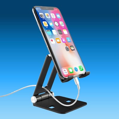 Verstelbare telefoonhouder voor bureau - Universele standaard voor smartphones, e-readers en tablets - Geschikt voor iPhone, iPad, Samsung Galaxy en Nintendo Switch - Zwart aluminium
