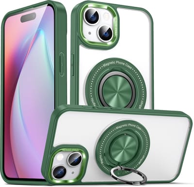 Hoesje Geschikt voor iPhone 15 Plus hoesje Transparant hard case Groen - kickstand Draaibare Ring Houder