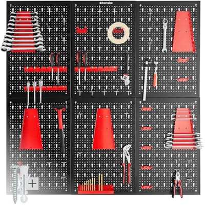 6-delige Gereedschapswand 240x60cm met 53 Haken - Perfecte Werkbank Organizer en Werkplaatsinrichting