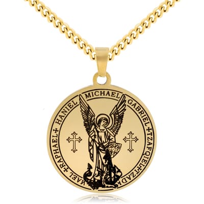 Beschermengelen met Kruis Ketting Goudkleurig - Engelen Talisman / Medalion - Aartsengel - Engelen Hanger - 60cm