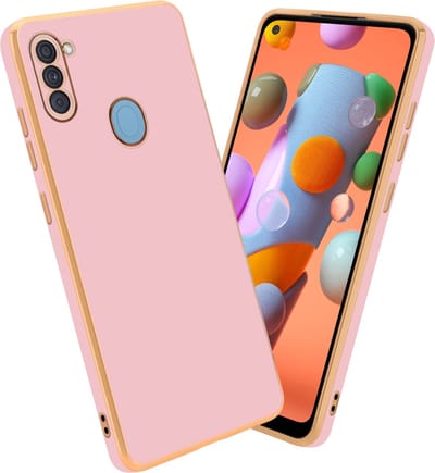 Cadorabo Hoesje geschikt voor Samsung Galaxy A11 / M11 in Glossy Roze - Goud - Beschermhoes Case Cover van flexibel TPU-silicone en met camerabescherming