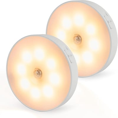 LED Ronde Kastverlichting met Bewegingssensor en Oplaadfunctie - 2 Stuks Warm Wit 3000K - Draadloze Nachtlampjes