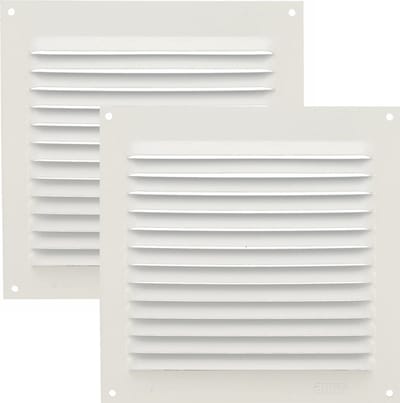 AMIG Ventilatierooster/muurrooster - 2x - 150 x 150mm - aluminium - wit - schoepenrooster