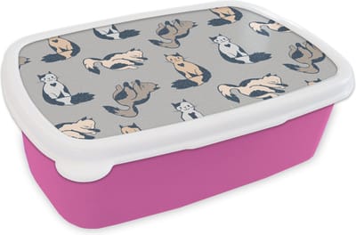 Broodtrommel Roze - Lunchbox - Brooddoos - Patroon - Kat - Hart - Jongens - Meisjes - Kinderen - Kindje - 18x12x6 cm - Kinderen - Meisje