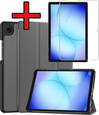 Hoesje - Geschikt voor Samsung Galaxy Tab A11 Plus / A9 Plus - Met Screenprotector - Hardcover Book Case - Trifold Bookcase Hoes - Hard Cover - Tablethoes - Grijs