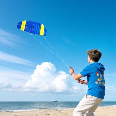 Tweelijnige Mat Vlieger - Dubbele Lijn Vlieger - Buiten Spelen - Duurzaam Polyester - 25 Meter - Blauw Geel