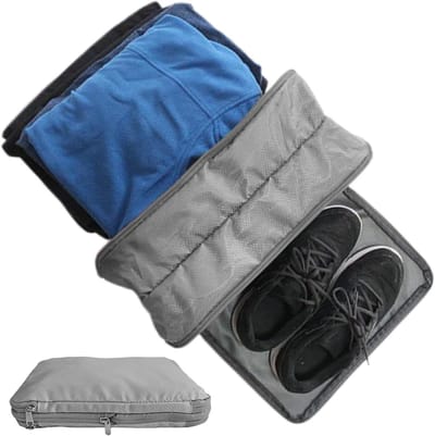 Reiskoffer Compressiezakken - Kleding Opbergorganizer - Ruimte Besparen - Dubbele Waterdichte Zakken - 37.5 x 27.5 cm - Lichtgrijs