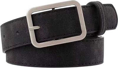 Kunstleren Riem met Rechthoekige Gesp – Retro Damesriem & Herenriem, Unisex Broekriem voor Jeans, Casual Mode, Studenten en Dagelijks Gebruik - Zwart
