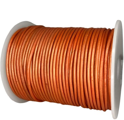 Leren Koord Rond, 50 m x 2 mm - Rond Lederen Koord, Voor Halskettingen, Armbanden, Sieraden, Knutselkralen en Veters (Metallic Oranje)