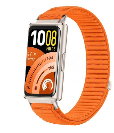 Strap-it Nylon 'Wave' bandje geschikt voor Huawei Band 11 / Huawei Band 11 Pro (Oranje)