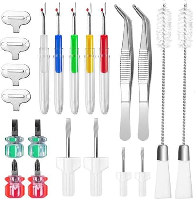 21-delige naaimachine-reinigingsset - Inclusief pincet, dubbelzijdige borstel, draadverwijderaar, naaldplaatschroevendraaier en diverse schroevendraaiers - Naaimachine-reparatiegereedschap - Lichtgewicht en draagbaar - Gemakkelijk in gebruik