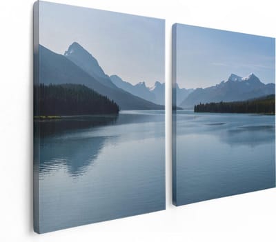 Artaza Canvas Schilderij Tweeluik Meer Bij De Bergen In Alberta, Canada - 120x80 - Foto Op Canvas - Canvas Print