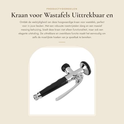 Dailygoods- Keukenkraan Uittrekbaar - Roestvrij Staal - Zwenkbaar - Sproeikop - Massief Messing - Automatische Sluiting - Keukenmengkraan
