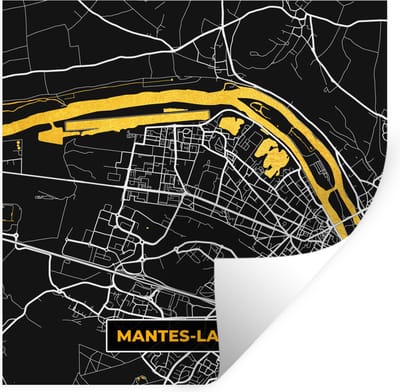 Muurstickers - Sticker Folie - Stadskaart - Frankrijk - Plattegrond - Mantes-la-Jolie - Kaart - 100x100 cm - Plakfolie - Muurstickers Kinderkamer - Zelfklevend Behang XXL - Zelfklevend behangpapier - Stickerfolie