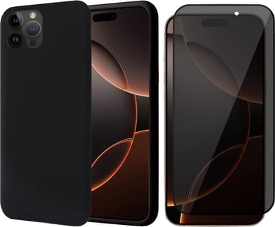 Hoesje geschikt voor iPhone 16 Pro - Privacy Screenprotector Volledig Dekkend Glas - Matte Case Zwart met Fluweelzachte Binnenzijde