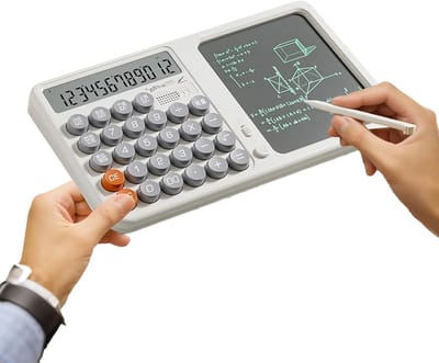 Rekenmachine Kladblok - Bureaucalculator Schrijftablet - Leren en Werken - Groot Scherm Oogbescherming - 15x26.3 cm - Zwart Wit