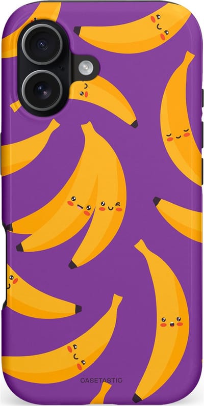 Casetastic hoesje geschikt voor Apple iPhone 17 - MagSafe - Dubbellaagse bescherming - Kawaii Bananen - Fashion Case - Lavendel Okergeel